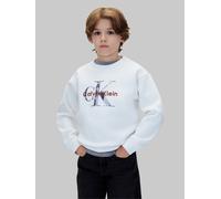 Sweatshirt CALVIN KLEIN JEANS "FILLED MONOLOGO CN SWEATSHIRT", Jungen, Gr. 12 (152), weiß (hellweiß), Sweatware, Obermaterial: 100% Baumwolle, unifarben, regular fit normal, Rundhals, eingesetzt Bündc