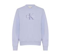 Sweatshirt CALVIN KLEIN JEANS "FRENCH TERRY MONOLOGO CREW", Damen, Gr. S, cosmic sky, Sweatware, Obermaterial: 100% Baumwolle, unifarben, regular fit taillenbedeckt, Rundhals, eingesetzt Rippbündchen,