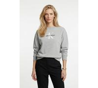 Sweatshirt CALVIN KLEIN JEANS "FRENCH TERRY MONOLOGO CREW", Damen, Gr. XS, grau (heroic grau heather), Sweatware, Obermaterial: 100% Baumwolle, meliert, regular fit taillenbedeckt, Rundhals, eingesetz