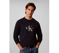 Sweatshirt CALVIN KLEIN JEANS "LS EU 350TERRY MONOLOGO CN SWTSH", Herren, Gr. XL, blau (schwarz sapphire), Sweatware, Obermaterial: 100% Baumwolle, unifarben, oversize normal, Rundhals, eingesetzt Bün