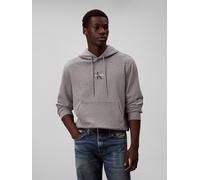 Sweatshirt CALVIN KLEIN JEANS "LS EU 350TERRY MICRO MONOLOGO HO", Herren, Gr. L, grau (med grau htr), Sweatware, Obermaterial: 100% Baumwolle, regular fit normal, Rundhals, eingesetzt Bündchen, Sweats