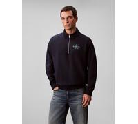 Sweatshirt CALVIN KLEIN JEANS "LS EU 350TERRY MICRO MONOLOGO QT", Herren, Gr. S, schwarz sapphire, Sweatware, Obermaterial: 100% Baumwolle, unifarben, regular fit normal, hoch geschlossener Ausschnitt