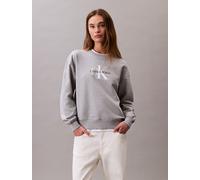 Sweatshirt CALVIN KLEIN JEANS "LS MONOLOGO FRENCH TERRY RLXD CR", Damen, Gr. S (38), heroic grau heather, Web, Obermaterial: 100% Baumwolle, regular fit normal, Rundhals, angeschnitten,eingesetzt Ripp