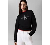 Sweatshirt CALVIN KLEIN JEANS "LS MONOLOGO FRENCH TERRY RLXD CR", Damen, Gr. XL (44), schwarz, Web, Obermaterial: 86% Baumwolle, 14% Polyester, unifarben, regular fit normal, Rundhals, angeschnitten,e