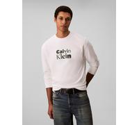 Sweatshirt CALVIN KLEIN "LS EU 350TERRY CALVIN BOLD GRAPH", Damen, Gr. XL, weiß (hellweiß), Sweatware, Obermaterial: 100% Baumwolle, unifarben, regular fit normal, Rundhals, eingesetzt Bündchen, Sweat