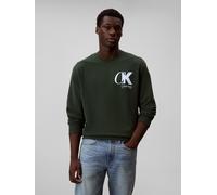 Sweatshirt CALVIN KLEIN "LS EU 350TERRY CK OVERLAP GRAPHI", Herren, Gr. XL, grün (sycamore), Sweatware, Obermaterial: 100% Baumwolle, unifarben, regular fit normal, Rundhals, eingesetzt Bündchen, Swea