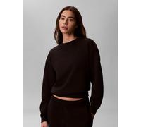 Sweatshirt CALVIN KLEIN "RELAXED MONOGRAM FRENCH TERRY", Damen, Gr. S, schwarz, Sweatware, Obermaterial: 100% Baumwolle, unifarben, relaxed fit taillenbedeckt, Rundhals, eingesetzt Rippbündchen, Sweat