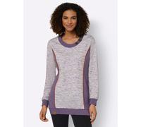 Sweatshirt CASUAL LOOKS, Damen, Gr. 36, lila (feige, weiß, meliert), 100% Baumwolle, Einsatz:35% Baumwolle, 65% Polyester, bedruckt, gemustert, mehrfarbig, meliert, unifarben, Rundhals, Sweatshirts Sw