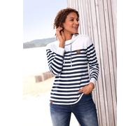 Sweatshirt CASUAL LOOKS, Damen, Gr. 38, bunt (weiß, marine, geringelt), 50% Baumwolle, 50% Polyester, gemustert, gestreift, mehrfarbig, Sweatshirts Sweatshirt (28505517-38) weiß, marine, geringelt