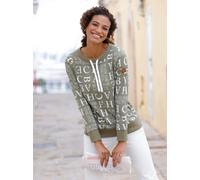 Sweatshirt CASUAL LOOKS, Damen, Gr. 38, grün (khaki, ecru, bedruckt), 50% Baumwolle, 50% Polyester, gemustert, mehrfarbig, Rundhals, Sweatshirts Sweatshirt (68190953-38) khaki, ecru, bedruckt