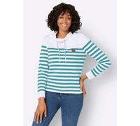 Sweatshirt CASUAL LOOKS, Damen, Gr. 42, blau (weiß, ozean, geringelt), 50% Baumwolle, 50% Polyester, gemustert, gestreift, mehrfarbig, Sweatshirts Sweatshirt (94517436-42) weiß, ozean, geringelt