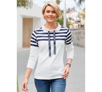 Sweatshirt CASUAL LOOKS, Damen, Gr. 46, beige (ecru, marine), 50% Baumwolle, 50% Polyester, gemustert, gestreift, mehrfarbig, Sweatshirts Sweatshirt (33222066-46) ecru, marine
