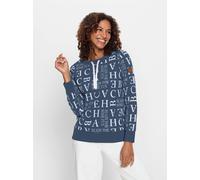 Sheego Sweatshirt mit Kordeldurchzug am Ausschnitt 46 dunkelblau-ecru-bedruckt