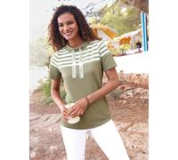 Sweatshirt CASUAL LOOKS, Damen, Gr. 48, khaki, ecru, 50% Baumwolle, 50% Polyester, gemustert, gestreift, mehrfarbig, Sweatshirts Sweatshirt (43080443-48) khaki, ecru