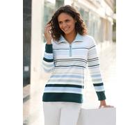 Sweatshirt CASUAL LOOKS, Damen, Gr. 50, blau (ecru, kalkmint, geringelt), 100% Baumwolle, gemustert, gestreift, mehrfarbig, Sweatshirts Sweatshirt (76354536-50) ecru, kalkmint, geringelt