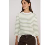 Sweatshirt CECIL, Damen, Gr. 3XL (48), grün (raw matcha lime), Web, 100% Baumwolle, gestreift, comfort fit, Rundhals, Aufschlag, Sweatshirts Sweatshirt, mit 3/4 Ärmeln (55262641-XXXL) raw matcha lime