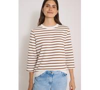 Sweatshirt CECIL, Damen, Gr. M (40), creamy mocha, Web, 100% Baumwolle, gestreift, comfort fit, Rundhals, Aufschlag, Sweatshirts Sweatshirt, mit 3/4 Ärmeln (87849342-M) creamy mocha