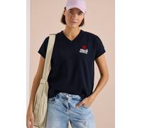 Sweatshirt CECIL, Damen, Gr. M (40), universal blau, Web, 100% Baumwolle, bedruckt, comfort fit, V-Ausschnitt, Bündchen, Sweatshirts Sweatshirt, mit V-Ausschnitt (97727708-M) universal blau