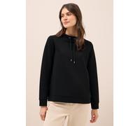 Sweatshirt CECIL, Damen, Gr. S38, schwarz, Web, 80% Baumwolle, 17% Polyester, 3% Elasthan, unifarben, comfort fit, Rundhals, Bündchen, Sweatshirts Sweatshirt, mit Tunnelzugband am Kragen (30922905-S)