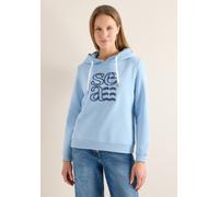 Sweatshirt CECIL, Damen, Gr. XL (44), blau (light sky blau), Sweatware, 54% Polyester, 46% Baumwolle, bedruckt, comfort fit, ohne Ausschnitt, Rippbündchen, Sweatshirts Sweatshirt, mit Kapuze (75188965