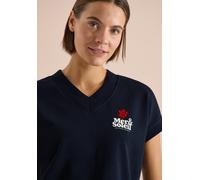 Sweatshirt CECIL, Damen, Gr. XL (44), universal blau, Web, 100% Baumwolle, bedruckt, comfort fit, V-Ausschnitt, Bündchen, Sweatshirts Sweatshirt, mit V-Ausschnitt (97727708-XL) universal blau