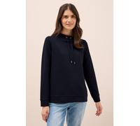 Sweatshirt CECIL, Damen, Gr. XL44, blau (urban dunkelblau), Web, 80% Baumwolle, 17% Polyester, 3% Elasthan, unifarben, comfort fit, Rundhals, Bündchen, Sweatshirts Sweatshirt, mit Tunnelzugband am Kra