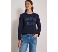 Sweatshirt CECIL, Damen, Gr. XS (36), blau (urban dunkelblau), Sweatware, 100% Baumwolle, gemustert, comfort fit, Rundhals, Bündchen, Sweatshirts Sweatshirt, mit Wording (49825820-XS) urban dunkelblau