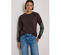 Sweatshirt CECIL, Damen, Gr. XS (36), braun (truffle braun), Sweatware, 65% Baumwolle, 35% Polyester, bedruckt, comfort fit, Rundhals, Bündchen, Sweatshirts Sweatshirt, mit Rundhalsausschnitt (3269045