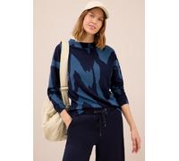 Langarmshirt CECIL, Damen, Gr. XXL (46), urban dunkelblau, Stoff, 75% Viskose, 20% Polyester, 5% Elasthan, gemustert, normal normal, hoch geschlossener Ausschnitt, abgesteppt, Shirts, mit grafischem M