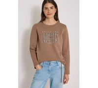 Sweatshirt CECIL, Damen, Gr. XXL (46), braun (creamy mocha), Web, 65% Baumwolle, 35% Polyester, bedruckt, normal, Rundhals, abgesteppt, Sweatshirts Sweatshirt, mit Tunnelzug am Saum (82958046-XXL) cre