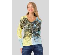 Sweatshirt CIPO & BAXX "SWEATSHIRT", Damen, Gr. L, gelb (gelbblau), 95% Baumwolle, 5% Elasthan, bedruckt, Basic, regular fit normal, Rundhals, Sweatshirts Sweatshirt, aufregenden Muster und dem coolen