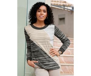 Sweatshirt CLASSIC BASICS, Damen, Gr. 42, beige (graphit, ecru, bedruckt), 100% Baumwolle, bedruckt, gemustert, mehrfarbig, Rundhals, Sweatshirts Sweatshirt (16139032-42) graphit, ecru, bedruckt