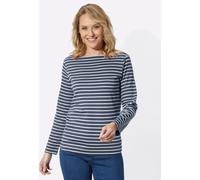 Sweatshirt CLASSIC BASICS, Damen, Gr. 46, blau (rauchblau, ecru, geringelt), 100% Baumwolle, gemustert, gestreift, mehrfarbig, U-Boot-Ausschnitt, Sweatshirts Sweatshirt (70200936-46) rauchblau, ecru, 