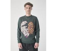 Sweatshirt CLEPTOMANICX "Cat & Dog", Herren, Gr. L, grün, 100% Baumwolle, mehrfarbig, normal, Rundhals, Sweatshirts Sweatshirt, mit lockerem Schnitt (72535304-L) grün