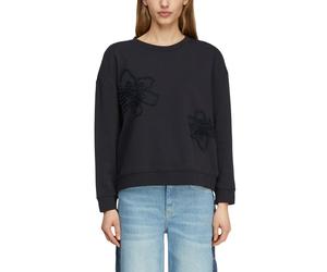 Sweatshirt COMMA, Damen, Gr. 42, schwarz (navy), Sweatware, Obermaterial: 70% Baumwolle, 30% Polyester, bestickt, regular fit normal, Rundhals, Bündchen, Sweatshirts Sweatshirt, mit Stickerei (6989613