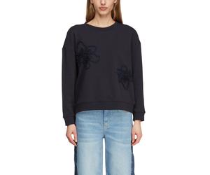 Sweatshirt COMMA, Damen, Gr. 44, schwarz (navy), Sweatware, Obermaterial: 70% Baumwolle, 30% Polyester, bestickt, regular fit normal, Rundhals, Bündchen, Sweatshirts Sweatshirt, mit Stickerei (6989613