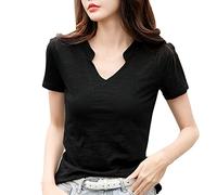 Sweatshirt Damen Kurzarm Leicht Damenshirt Tunika v Ausschnitt Baumwolle mit Dufdruck Basic Top T-Shirt Grosse Grössen Locker Lang Oversize Longshirt Bluse