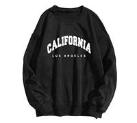 Sweatshirt Damen Oversized Mit Druck Harajuku Sweatshirts Baggy Einfarbig Los Angeles Drucken Briefe Drucken Rundhals Pullover Damen Elegant Winter Festliche Oberteile Freizeit Sport Fitness Outdoor
