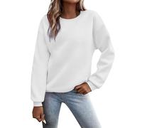 Sweatshirt Damen Pullover Briefe Drucken Rundhals Langarmshirt Ohne Kapuze Warm Pulli Oberteile Baumwolle Sweatshirts Elegant Bluse Winter Sweater Sweatpullover für Damen Weiß L