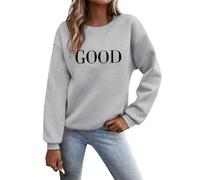 Sweatshirt Damen Pullover Briefe Drucken Rundhals Langarmshirt Ohne Kapuze Warm Pulli Oberteile Baumwolle Sweatshirts Elegant Bluse Winter Sweater Sweatpullover für Damen Grau XXL