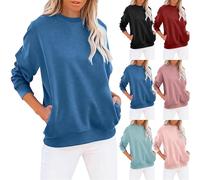 Sweatshirt Damen Pullover ohne Kapuze Rundhals Langarmshirt Frühling Sommer Farbblock Pulli Casual Langarm Oberteile Tops mit Taschen Lose Fit Lässige Sportlich Tunika