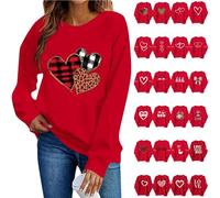 Sweatshirt Damen Valentinstag Pullover mit Herzmuster Stylisches bedrucktes Valentinstag-Top Casual Locker Winterpullover Oversized Langarmshirt Baumwolle Sportshirt Teenager Mädchen Y2K Streetwear