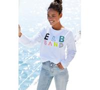 Sweatshirt ELBSAND "Aliisa", Damen, Gr. L (40), weiß, Sweatware, Obermaterial: 95% Baumwolle, 5% Elasthan, unifarben, figurumspielend hüftlang, Rundhals, Sweatshirts Sweatshirt, mit Logodruck vorne, B