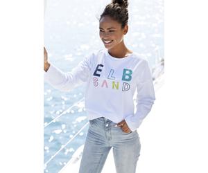 Sweatshirt ELBSAND "Aliisa", Damen, Gr. M (38), weiß, Sweatware, Obermaterial: 95% Baumwolle, 5% Elasthan, unifarben, figurumspielend hüftlang, Rundhals, Sweatshirts Sweatshirt, mit Logodruck vorne, B