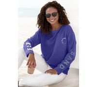 Sweatshirt ELBSAND "Anvor", Damen, Gr. L (40), blau, angeraute Sweatware, Obermaterial: 95% Baumwolle, 5% Elasthan, unifarben, figurumspielend hüftlang, Rundhals, Sweatshirts Sweatshirt, mit Logoprint