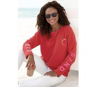 Sweatshirt ELBSAND "Anvor", Damen, Gr. L (40), rot, angeraute Sweatware, Obermaterial: 95% Baumwolle, 5% Elasthan, unifarben, figurumspielend hüftlang, Rundhals, Sweatshirts Sweatshirt, mit Logoprints