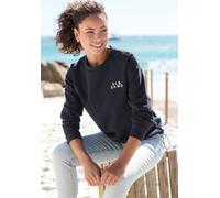 Sweatshirt ELBSAND "Carisa", Damen, Gr. L (40), marine, Sweatware, Obermaterial: 95% Baumwolle, 5% Elasthan, unifarben, figurumspielend hüftlang, Rundhals, Sweatshirts Sweatshirt, mit verstellbarem Gu