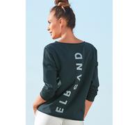 Sweatshirt ELBSAND "Raina", Damen, Gr. L (40), blau (marine), Sweatware, Obermaterial: 95% Baumwolle, 5% Elasthan, unifarben, figurumspielend hüftlang, Rundhals, Sweatshirts Sweatshirt, mit Logoprint 