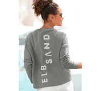 Sweatshirt ELBSAND "Raina", Damen, Gr. XXL (44), grün, Sweatware, Obermaterial: 95% Baumwolle, 5% Elasthan, unifarben, figurumspielend hüftlang, Rundhals, Sweatshirts Sweatshirt, mit Logoprint am Rück