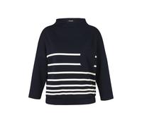 Sweatshirt FRAPP "FRAPP Sweatshirt", Damen, Gr. 46, blau (navy, butter), Obermaterial: 53% Viskose CV. 42% Polyester PES. 5% Elasthan EL., gestreift, regular fit, V-Ausschnitt, Sweatshirts Sweatshirt,